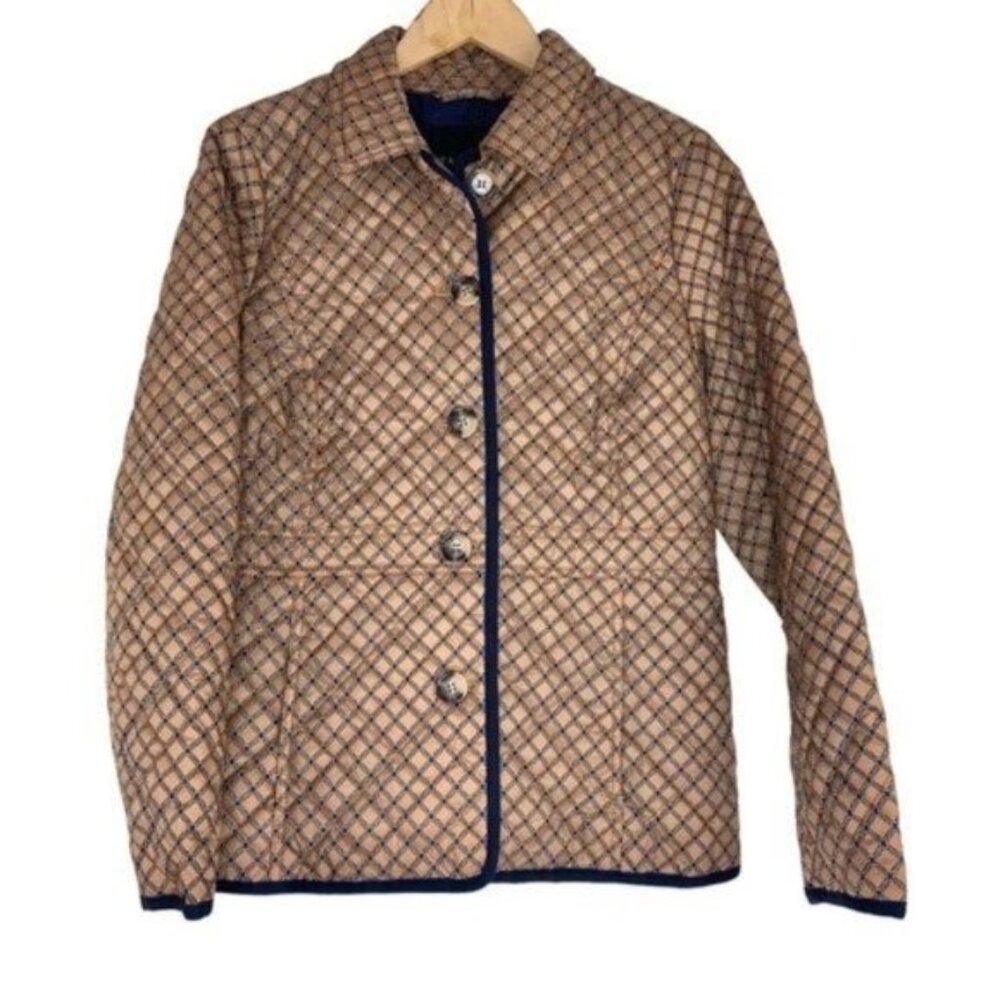 NWT Talbots Quilted Gold Navy Chain Pattern Equestrian Jacket